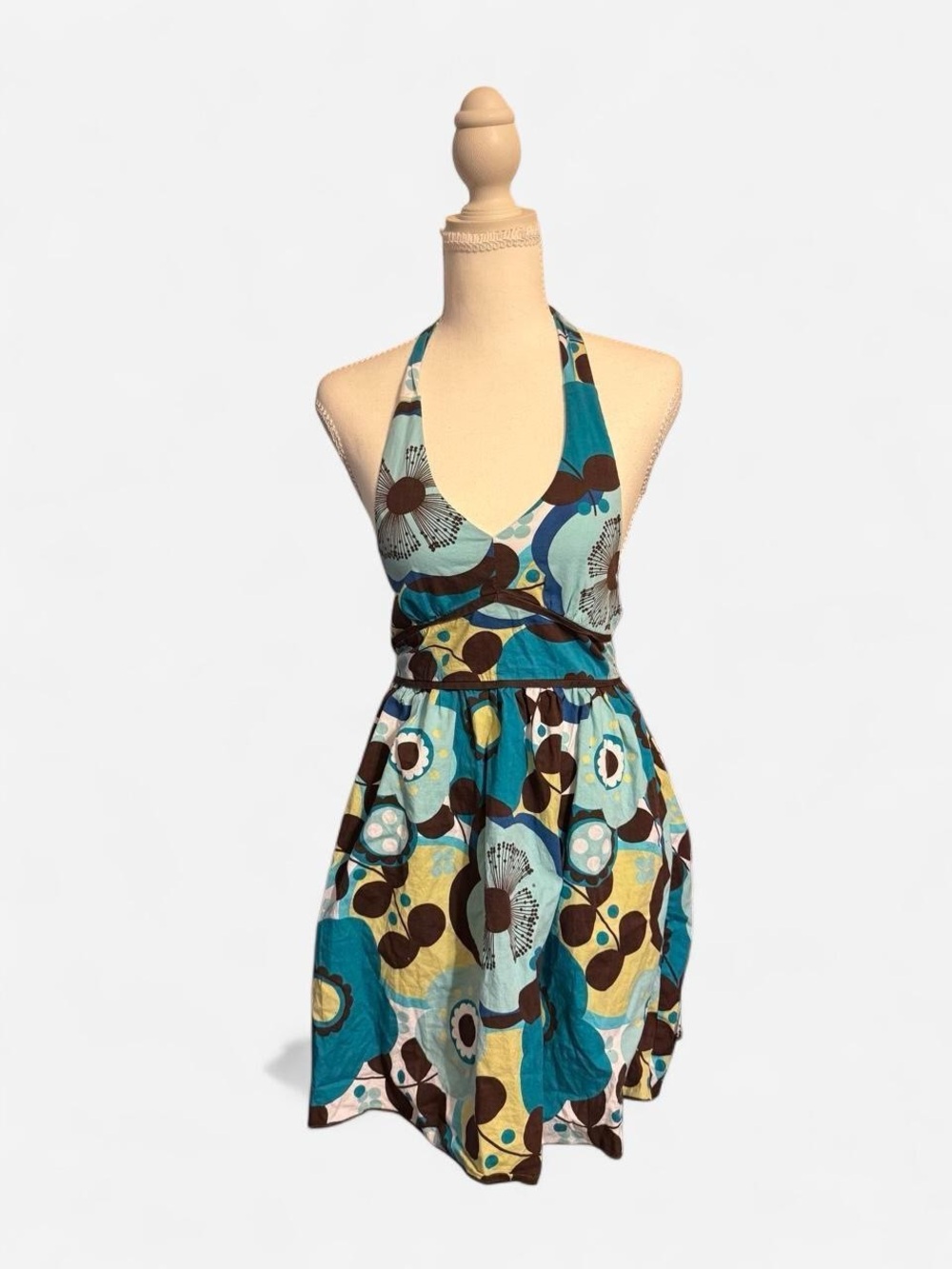 Speechless Teal Blue Brown Floral Backless Halter Dress